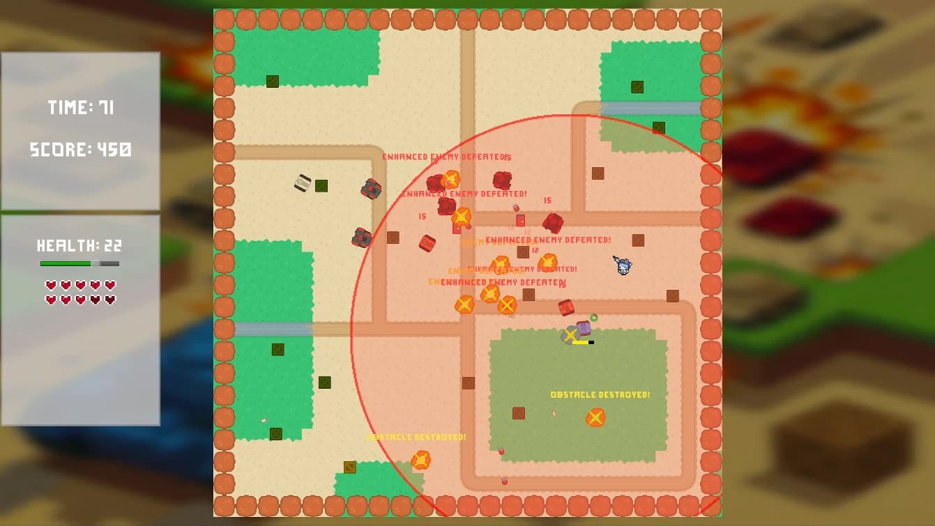 玩家释放大范围 AOE 轰炸，同时击中精英敌人和场景障碍物